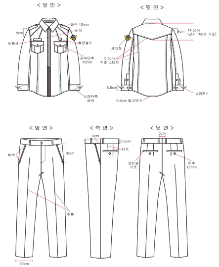 남성용 겨울 근무복 상하의