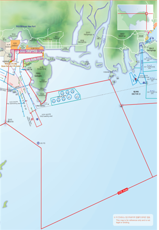 목포항해상교통관제구역도 이미지. VTS area. 1섹터, 2섹터, 3섹터 표시. 자세한 위치는 아래를 참고하세요.