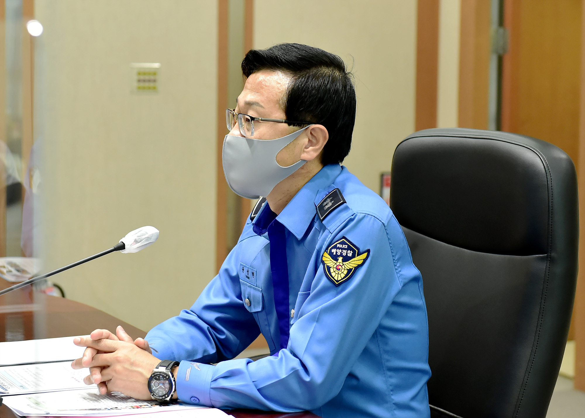 3월 25일 오전 해양경찰청 국민소통위원회 화상회의를 주재하고 있는 윤성현 기획조정관