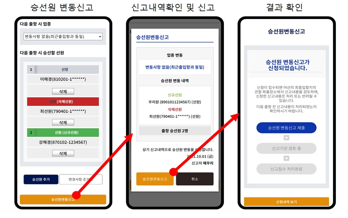 승선원 변동 모바일 신고 시스템