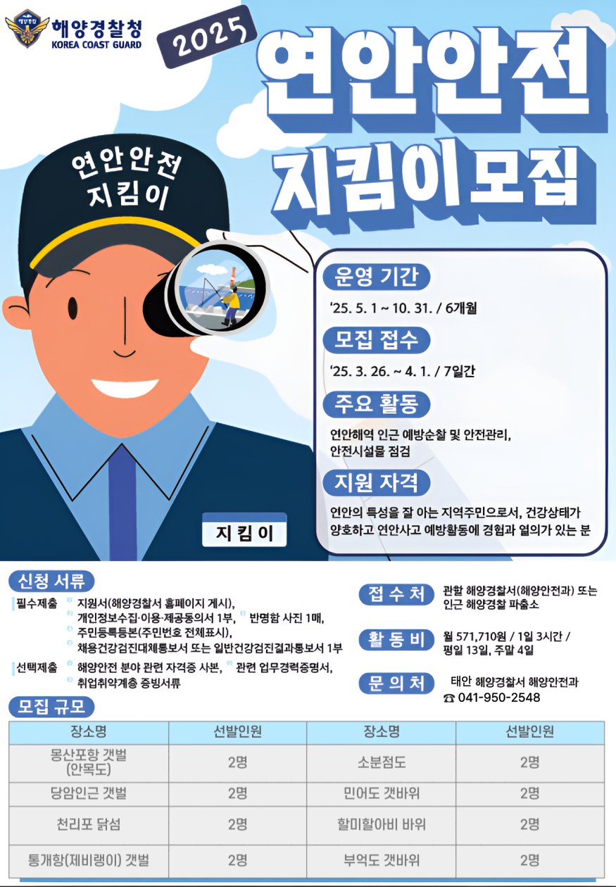 연안안전지킴이 참여자 공고