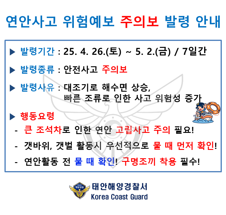 연안사고 위험예보 주의보 안내